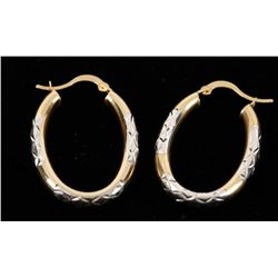 Beautiful 14K 2-Tone Diamond Cut Hoop Earrings