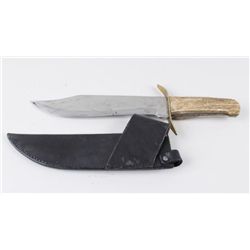 Custom Bowie Knife with Black Leather Sheath