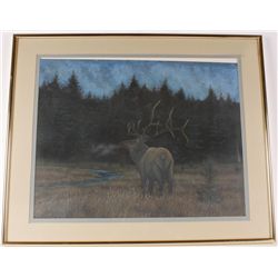 Fine Art Print Depicting an Elk in Grass at Night