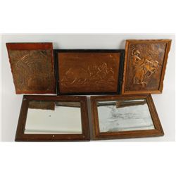 3 Copper Plaques and 2 Framed Mirrors