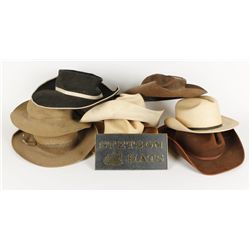 Lot of 16 Old Cowboy Hats & Plastic "Stetson" Sign