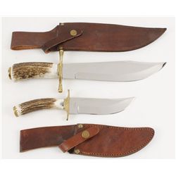 Lot of 2 Horn Handled White Tail Cutlery Knives