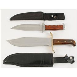 Lot of 2 Large Wood Handled Bowie Knives