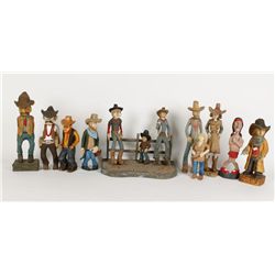 Lot of 12 Hand Carved Western Characters