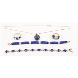 Collection of 5 Lapis & Gold Designer Jewelry