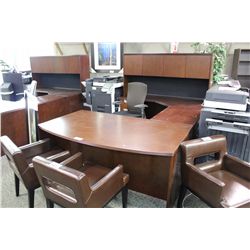 CHERRY BOW FRONT U-SHAPE EXECUTIVE DESK C/W HUTCH