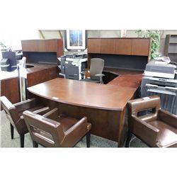 CHERRY BOW FRONT U-SHAPE EXECUTIVE DESK C/W HUTCH