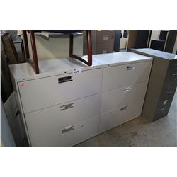 LOT OF 10 FILE CABINETS AND 6 BLUE ARMCHAIRS