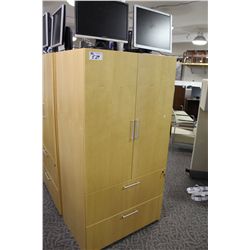 HONEY MAPLE 2-DRAWER LATERAL FILE CABINET W/DOUBLE DOOR CABINET