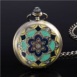 Bronze Style Floral Cased Pocket Watch with White