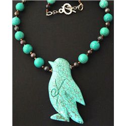 Unique Hand Carved Turquois Bird & Bead Necklace