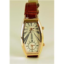 Unisex Wrist Watch With Brown Alligator Skin Band