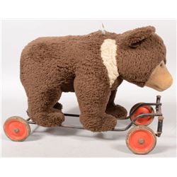 Plush Ride able Toy Brown Bear on Wheels