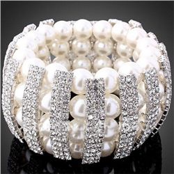 Crystal & Pearl Stretch Style Bangle Bracelet
