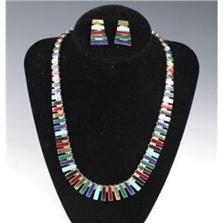 MEXICAN STERLING MULTI-STONE NECKLACE WITH EARRING