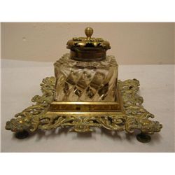19th C brass and glass inkwell