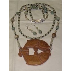 Detailed Hand Carved Fish Agate Necklace