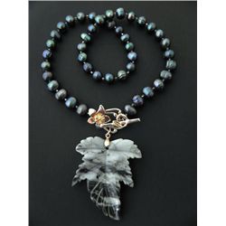 Hand Carved-Natural Amazonite Leaf Necklace