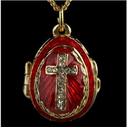 Crystal Cross on Red Faberge Inspired Pendant