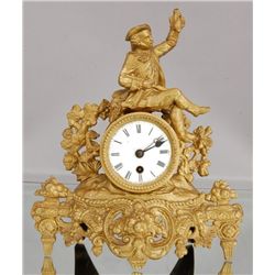 French Figural Spelter Mantel Clock, Hunting scene