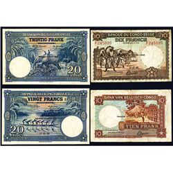 Banque du Congo Belge, 1941-50 Issue, Pair of Issued Banknotes