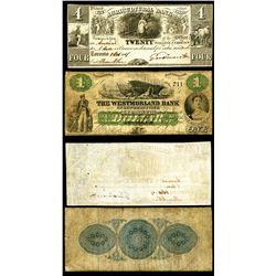 Agricultural Bank, 1837 Issue & Westmoreland Bank, 1861 Issue Obsolete Banknote Pair.