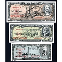 Banco Nacional de Cuba, 1956-58, Trio of Specimen Notes
