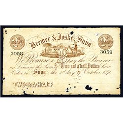 Brewer & Joske Suva 1871, $2&1/2 Unissued Banknote.