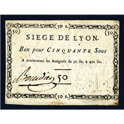 Siege De Lyon, 1793 ND Issue Banknote.