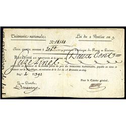 Tresorerie National, Recepisse, 1797 Banknote Issue.