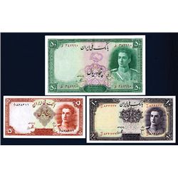 Bank Melli Iran, 1944 Issue, Trio of Issued Notes