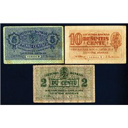 Lietuvos Bankas (Bank of Lithuania), 1922 November Issue, Set of 3 Banknotes