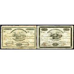 Mauritius Commercial Bank, 1838-40 Issue, Pair of Issued Notes