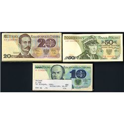 Narodowy Bank Polski (Polish National Bank), 1982-88 Issues, Three Packs of 100 Banknotes