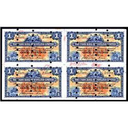 Union Bank of Scotland, 1924 Issue Archival Specimen, Uncut Sheet of 4.