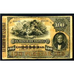 Banco de Espana, 1884 Issue Banknote.
