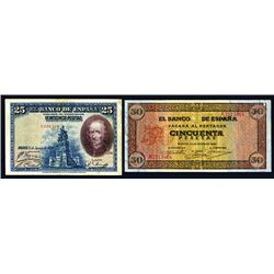 El Banco de Espana, 1928-38, Kingdom and Regency, Pair of Issued Banknotes