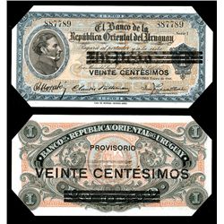 Banco De La Republica Oriental, 1918 Provisional Issue High Grade Rarity.