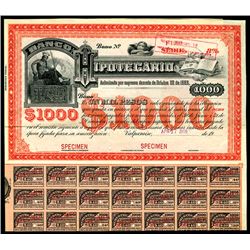 Banco Hipotecario. 1909. $1000 Specimen Bond.