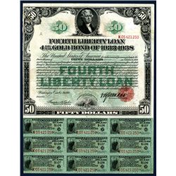 Fourth Liberty Loan for $50, 1918, Issued with 9 Coupons.