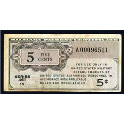 Military Payment Certificate, Series 461, 5 Cents - Replacement Note, First Printing (1946-47).