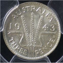 1943D Threepence PCGS MS64