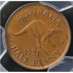 1951 Halfpenny PCGS MS63 RB, No Dot