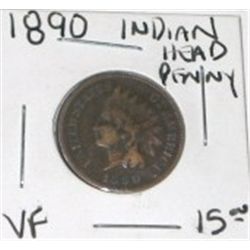 1890 INDIAN HEAD PENNY RED BOOK VALUE IS $15.00+ *NICE EARLY VERY FINE GRADE*!!