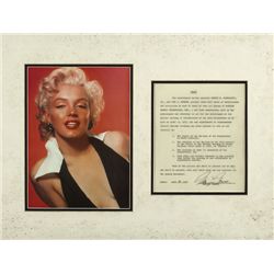 Marilyn Monroe: An important signed proxy agreement, 10 April 1957