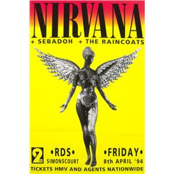 Nirvana: Large format advertisement poster for cancelled Dublin concert, 8 April 1994