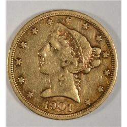 1901S  $5 gold XF