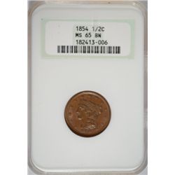 1854 1/2 CENT NGC MS 65 GEM!
