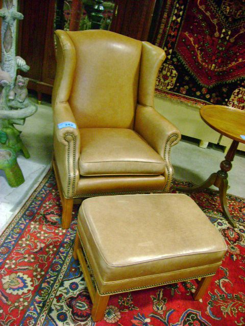 Ethan Allen Leather Wingback Chair With Ottoman