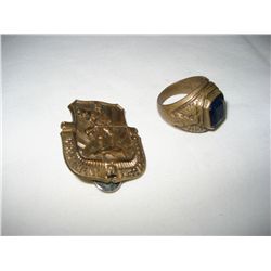 Department of Massachusetts Badge & Brass Military Ring (Shows Chips on Stone)